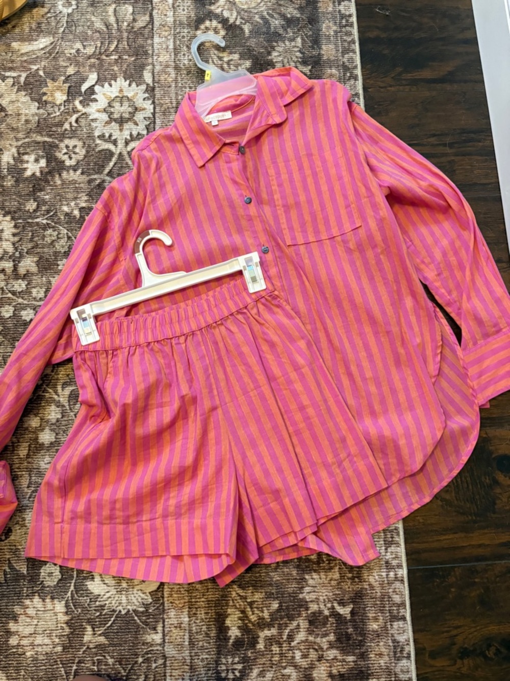 Pink and Orange Striped Linen Set - Two-Piece